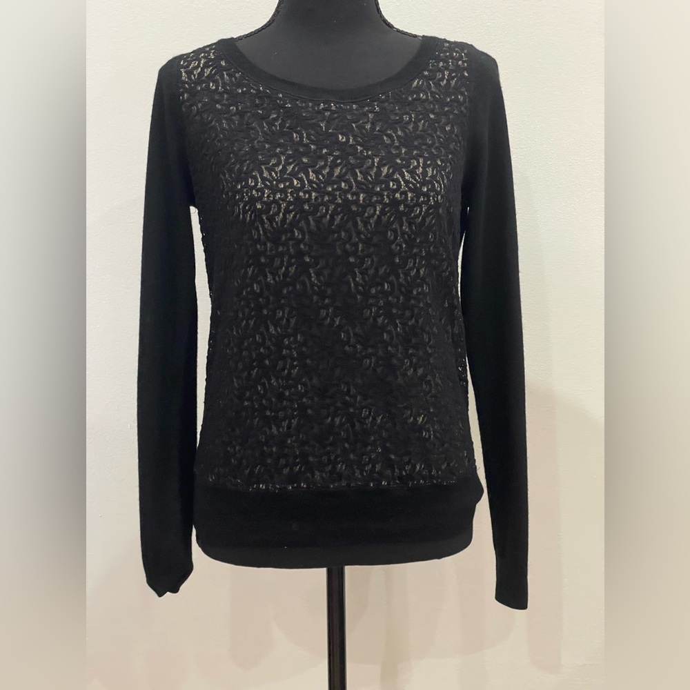 Ann Taylor Loft S Black/Beige 31% Wool Blouse with Stretch‎ 079